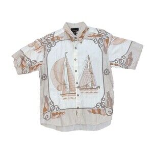 Vintage Sangi USA Nautica Sailing Sailboat Themed Short Sleeve Shirt (L) Large